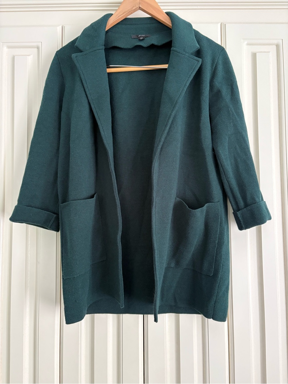 J. Crew Dark Green Wool Cotton Blend Open-Front Knit Sweater Coat Size‎ XS